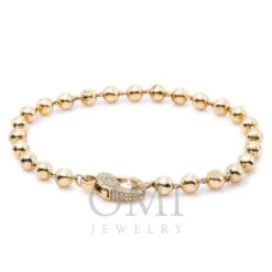 14K GOLD SMALL BALLS BRACELET WITH DIAMOND CLASP 0.53 CT(14k Rose Gold Women Bracelet With Small Balls)