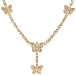 10K GOLD 3.87MM BAGUETTE DIAMOND BUTTERFLY LARIAT CHAIN 8.95 CT(10k Gold 11 7mm Baguette Diamond Butterfly Lariat Chain 8 95 Ct)