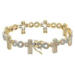 10K GOLD CROSS AND INFINITY BRACELET 3.79 CT DIAMONDS(10k Gold Diamond Cross And Infinity Bracelet 3 79 Ct)