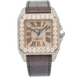 Cartier Santos 100 W20073X8 41MM Rose Gold Diamond Dial With 11.35 CT Diamonds(Cartier Santos 100 W20073x8 41mm Rose Gold Diamond Dial With 11 35 Ct Diamonds)