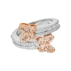 10K GOLD TWO TONE BAGUETTE AND ROUND DIAMOND BUTTERFLY WRAP RING 0.88 CT(10k Gold Baguette And Round Diamond Butterfly Wrap Ring 0 88 Ct)