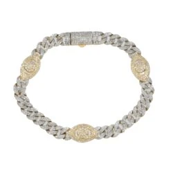 14K GOLD CUBAN EVIL EYES BRACELET 3.40 CT DIAMONDS(14k Gold Diamond Cuban Evil Eyes Bracelet 3 40 Ct)
