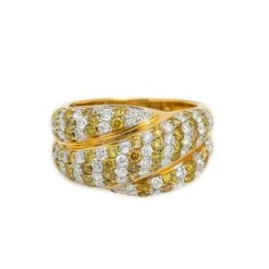 18K YELLOW GOLD BRILLIANT AND COLORED ROUND CUT DIAMOND RING 2.50 CT(Ladies 18k Yellow Gold Hand Ring With 2 5 Ct Diamonds)