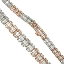 14K GOLD BAGUETTE AND ROUND DIAMOND TWO TONE CHAIN 25.05 CT(14k Gold Baguette And Round Diamond Two Tone Chain 25 05 Ct)
