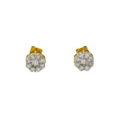 10K GOLD BAGUETTE AND ROUND DIAMOND FLOWER SHAPE EARRINGS 0.77 CTW(10k Gold Baguette And Round Diamond Flower Shape Earrings 0 77 Ctw)