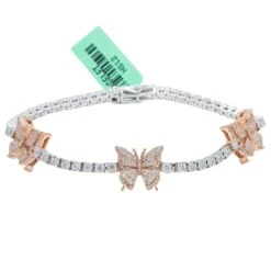 10K GOLD ROUND DIAMONDS HEART TWO TONE BUTTERFLY TENNIS BRACELET 1.50 CT(10k Gold Round Diamond Heart Two Tone Butterfly Bracelet 1 50 Ct)