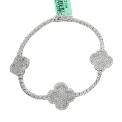 10K GOLD ROUND DIAMONDS TWO TONE TENNIS BRACELET 2.75 CT(10k Gold Round Diamond Clover Tennis Bracelet 2 75 Ct)