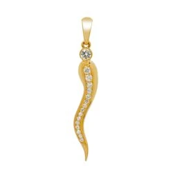14K YELLOW GOLD DIAMOND ITALIAN HORN PENDANT 1.01 CT(14k Yellow Gold Unisex Pendant With 1 01 Ct Diamonds)