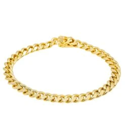10K HOLLOW YELLOW GOLD 7.25MM CUBAN BRACELET(10k Yellow Gold Mens Cuban Hollow Bracelet 2)