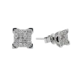 Small 14K White GoldUnisexSquare ShapedDiamond Earrings(Small 14k White Gold Unisex Square Shaped Diamond Earrings)