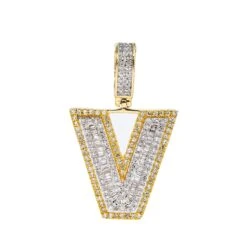 14K YELLOW LETTER V PENDANT WITH 0.60 CT DIAMONDS(14k Yellow Letter V Pendant With 0 60 Ct Diamonds)