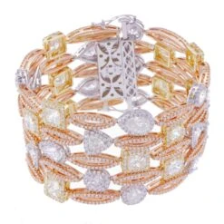18K GOLD TRICOLOR BANGLE WITH A VARIETY OF DIFFERENT DIAMONDS 29.57 CT(Fancy Tennis Bracelet With Yellow And White Diamonds) -OMI Jewelry Shop 327910d9ccac784edda18246666bf263