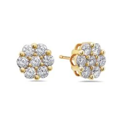 14K Yellow Gold Ladies Earrings With Round Shaped Diamonds(14k Yellow Gold Ladies Earrings With 1 21 Ct Diamonds 1)