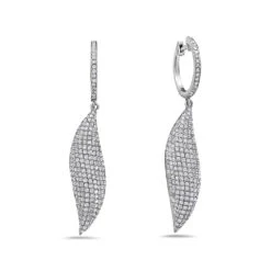 18K White Gold Ladies Leaf Shaped Earrings With Diamonds(18k White Gold Ladies Earrings With 3 15 Ct Diamonds)