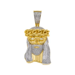 10K GOLD DIAMOND JESUS HEAD PENDANT 1.09 CT(Majestic Warrior Pendant)