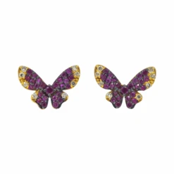14K GOLD COLORED DIAMOND BUTTERFLY EARRINGS 0.15 CTW(14k Gold Colored Diamond Butterfly Earrings 0 15 Ctw)