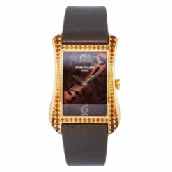 PATEK PHILIPPE GONDOLO SERATA LADIES YELLOW GOLD GEM SET BEZEL BROWN DIAL QUARTZ 4962/200R-001(Patek Philippe Twenty 4 Ladies White Gold Grey Dial 4910 20g 010 Copy)
