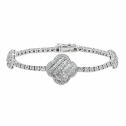 10K GOLD BAGUETTE & ROUND DIAMONDS CLOVER BRACELET 2.00 CT(10k Gold Baguette Round Diamonds Clover Bracelet 2 00 Ct)