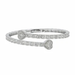 H&S 10K GOLD BAGUETTE DIAMONDS OPEN HEART BANGLE 4.00 CT(10k Gold Baguette Diamonds Open Heart Bangle 4 00 Ct)
