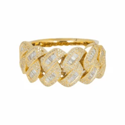 10K GOLD BAGUETTE AND ROUND DIAMOND MIAMI CUBAN RING 1.15 CT(10k Gold Baguette And Round Diamond Cuban Link Ring 1 15 Ct)
