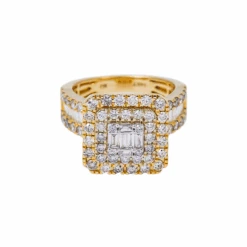 14K GOLD BAGUETTE AND ROUND DIAMOND SQUARE SHAPE RING 1.97 CT(14k Gold Baguette And Round Diamond Square Shape Ring 1 97 Ct)