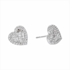 14K GOLD BAGUETTE AND ROUND DIAMOND HEART EARRINGS 0.74 CTW(14k Gold Baguette And Round Diamond Heart Earrings 0 74 Ctw)