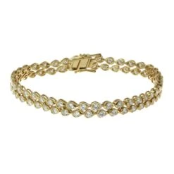 18K Yellow Gold 2 Row Bracelet With Round Cut Diamonds And 4.42CT(Gold And Diamond Tennis Bracelet)